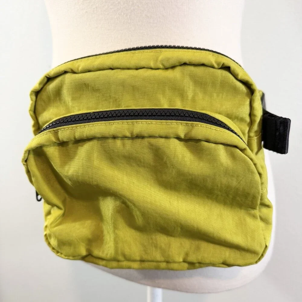 Baggu Fanny Pack Chartreuse OG White Logo Strap Double Zip Crossbody Bag Travel - Picture 4 of 16
